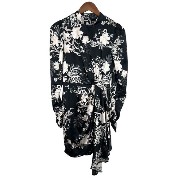 Lipsy London Isobel Drape Mini High Neck Black Long Cap Sleeve Floral mini Dress - Picture 1 of 8